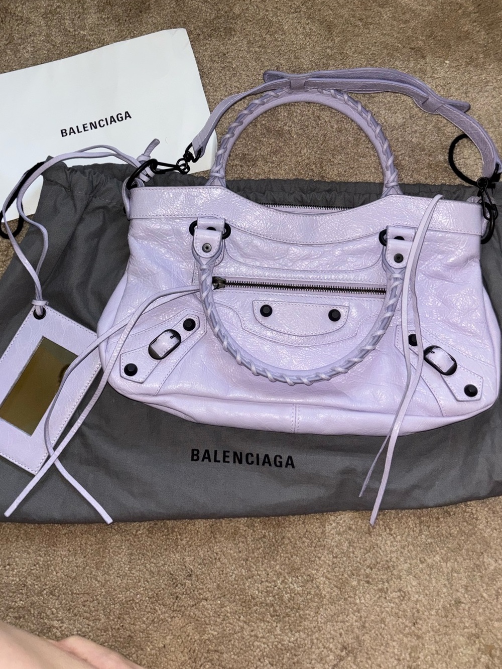 Balenciaga “Parma” Lavender First Bag with Braided Handles